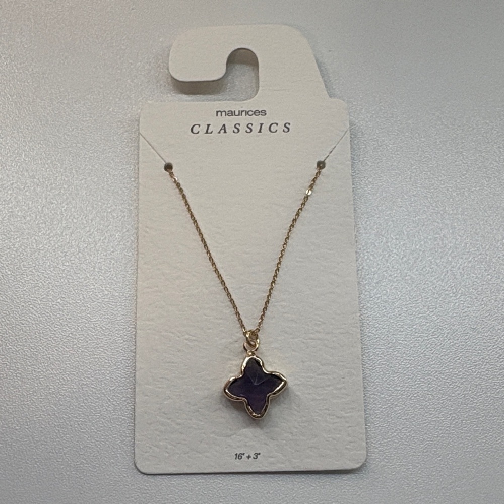 Maurices Gold Necklace with Purple Clover Pendant